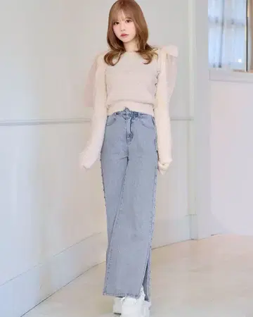 사이드 비쥬 와이드 데님 팬츠 24인치