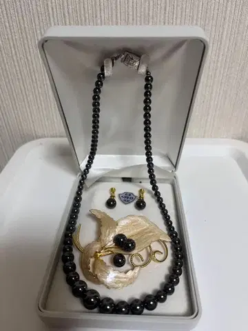 블랙 펄 목걸이 귀찌 세트