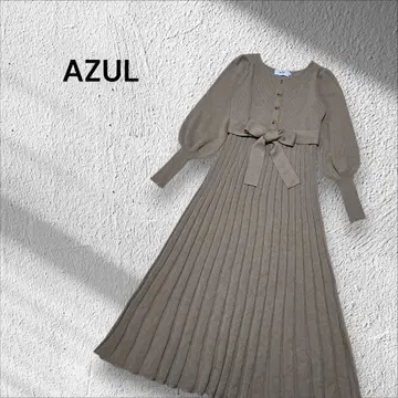 AZUL 리브 니트 원피스 롱 리본 벨트 부착 A라인