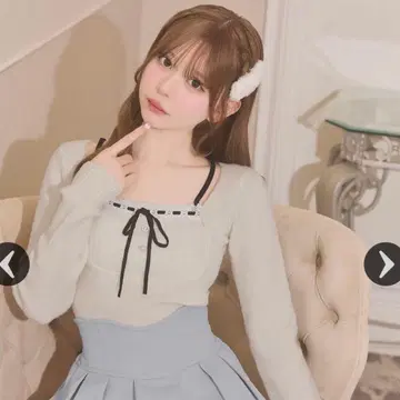 미셸 마카롱 리본 리브 니트탑 화이트 XS 사이즈