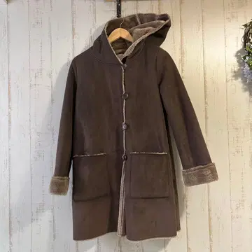 grove 후드 부착 브라운 무스탕 코트 L 사이즈