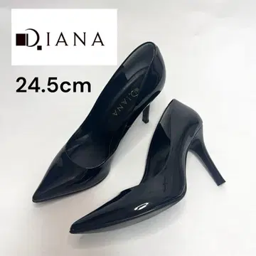 [다이애나] 24.5cm 에나멜 펌프스 스틸레토 하이힐 블랙