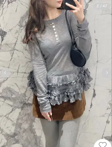 [ 새상품 ] FUR FUR 소매 프릴 저지 상의 그레이