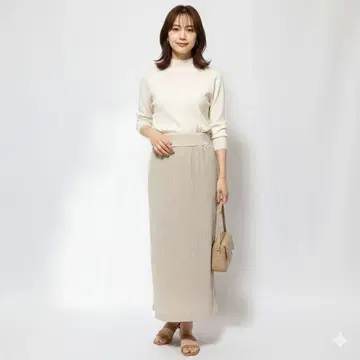 택 포함 새상품 언타이틀 내로우 스커트 롱 타이트 베이지 2 M 완판