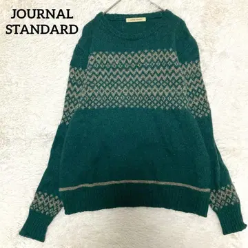 저널 스탠다드 울 100% 노르딕 무늬 니트 L 그린 캐주얼