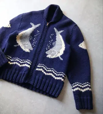 1960s 네이비 카우친 니트 자켓 빈티지