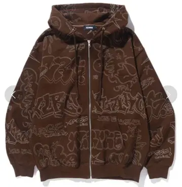 XLARGE 그래피티 프린트 집업 후드티 브라운