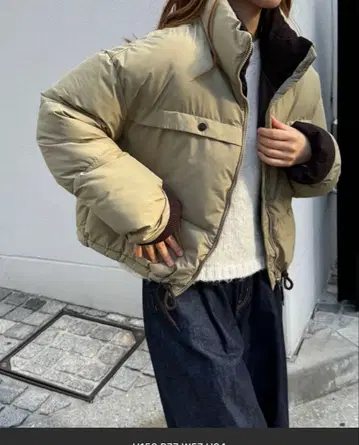 레이키 박 배색 퍼 숏 블루종