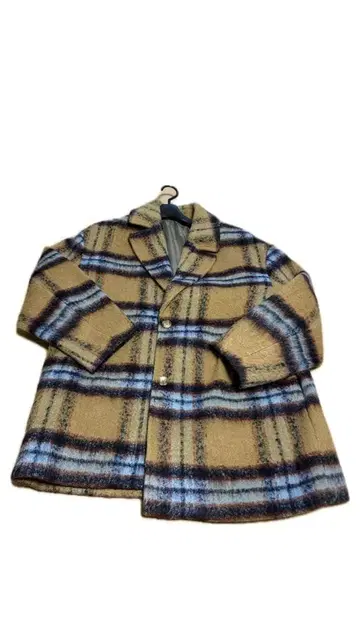 베이지 계열 체크 오버 사이즈 체스터 코트