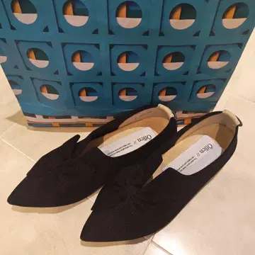 offen 리본 포함 블랙 니트 플랫슈즈