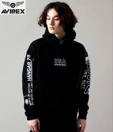 새상품급 AVIREX USA 75 자수 풀오버 양면 프린트 후드티 M