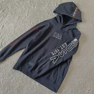 새상품급 AVIREX USA 75 자수 풀오버 양면 프린트 후드티 M