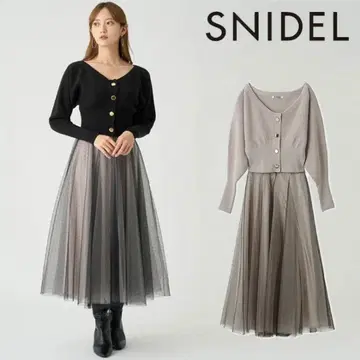 SNIDEL 튤 콤비 크롭 니트 원피스