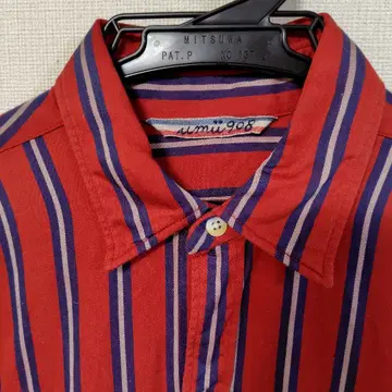 45rpm 원피스 빨간색 네이비 그레이 세로 스트라이프 긴팔 면