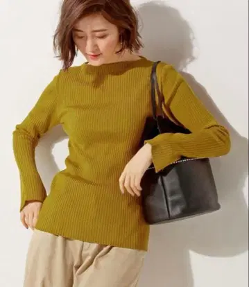 거의 새상품 UNITED ARROWS 울 실크 리브 보트넥 니트 풀오버