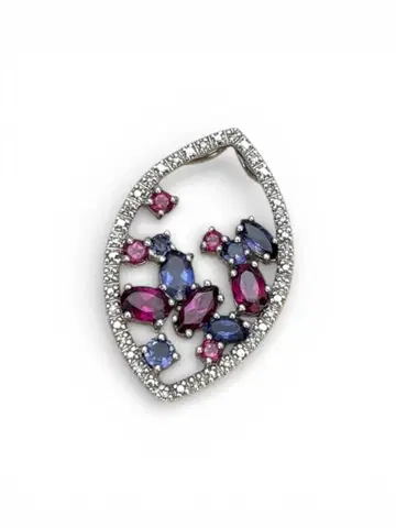 리프형 컬러풀 스톤 펜던트 탑 새상품급 10K