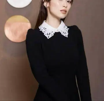 snidel 화이트 레이스 카라 니트 원피스