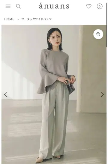 택 포함 미사용 새상품 anuans 아뉴앙스 투 턱 와이드 팬츠 민트 S