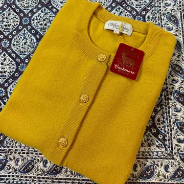 새상품 캐시미어 100% 가디건 머스타드 L