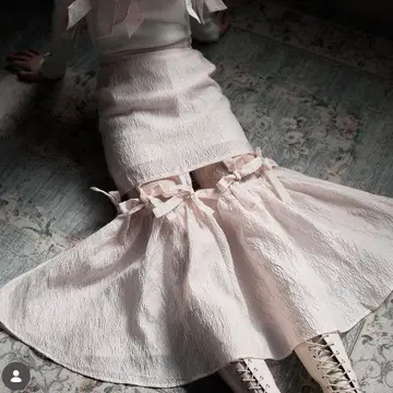 lilLilly [pain] 자카드 리본 롱 스커트