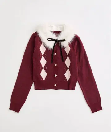 OLIVE des OLIVE 퍼 티펫 포함 아가일 니트