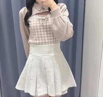 체크 옷깃 니트 evelyn 핑크