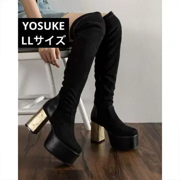 YOSUKE 통굽 니하이 부츠 LL 사이즈 블랙