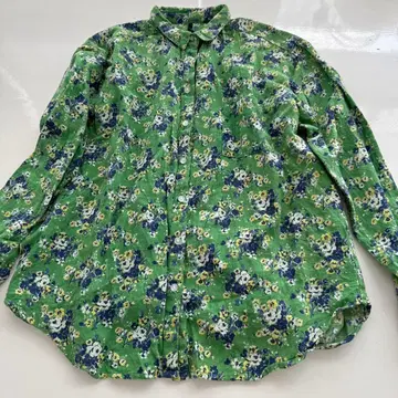 쇼와 레트로 꽃무늬 그린 컬러 긴팔 셔츠