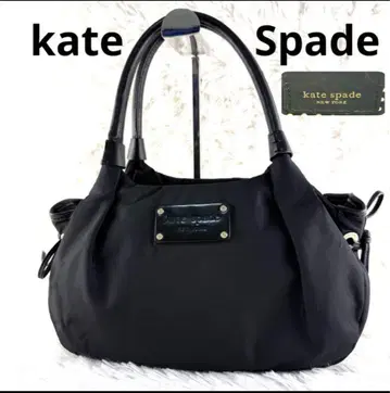 새상품급 케이트 스페이드 핸드백 리본 숄더 나일론 천연 가죽 블랙
