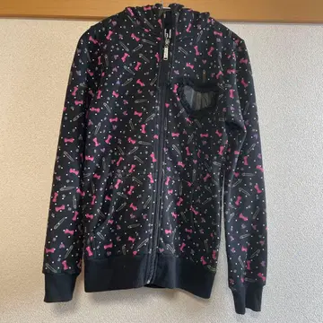 Abbey Dawn 올 패턴 지퍼 후드티 S 블랙 하트 포켓