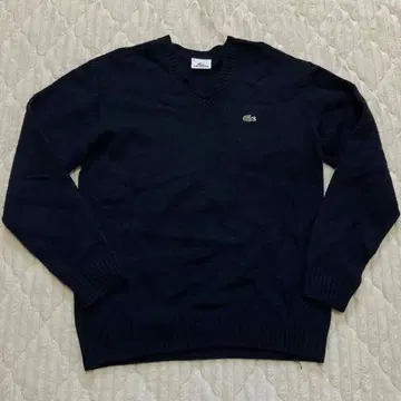 남성용 사이즈 4 LACOSTE 네이비 V넥 니트