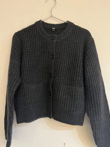 와플 니트 크루넥 가디건 M 다크 그레이