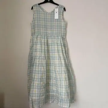 사만사 모스모스 그린 체크 무늬 슬리브리스 원피스