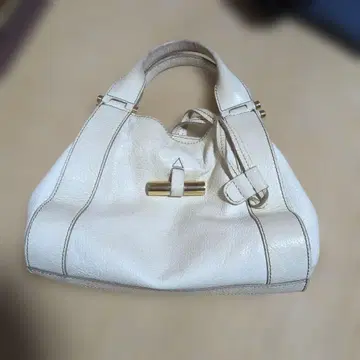게라르디니 화이트 가죽 핸드백 골드 금장 장식