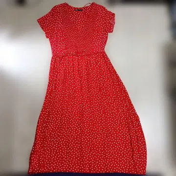 ZARA 빨간색 & 화이트 도트 반팔 롱 원피스 L 사이즈