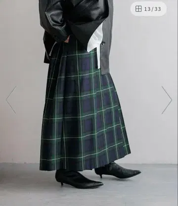 [ 새상품 ] 체크 플리츠 롱 스커트
