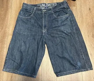 UNLIMITED 다크 블루 하프 배기 팬츠 W32 초와이드