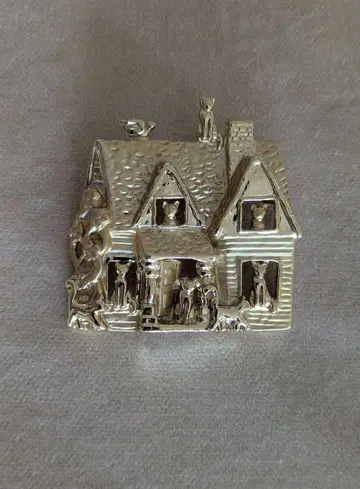 AJC 빈티지 브로치 고양이와 집