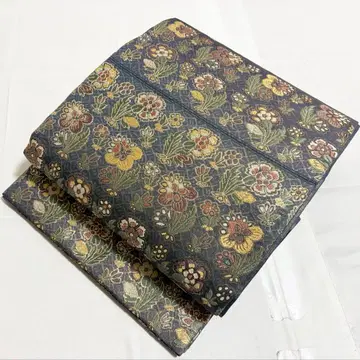 A5 사라사 단문 당초 당화 금실 순수 실크 육통 후쿠로 오비 포멀 O2