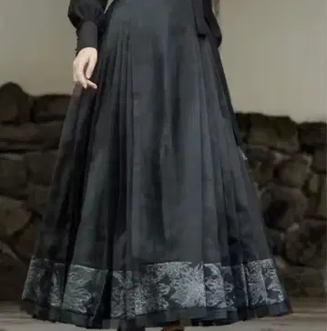 새상품 개량 한푸 랩 스커트/마면군 블랙 자수 이중 사양