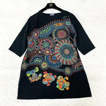 새상품급 레어 토쿠코 프리미어 볼 튜닉 코알라 올 패턴 스트레치성 블랙