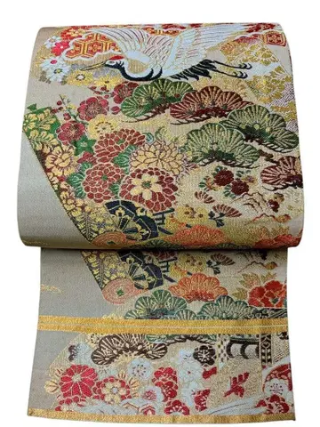 S52 미사용 앤티크 마루오비 양면 패턴 리버서블 순수 실크 새상품급