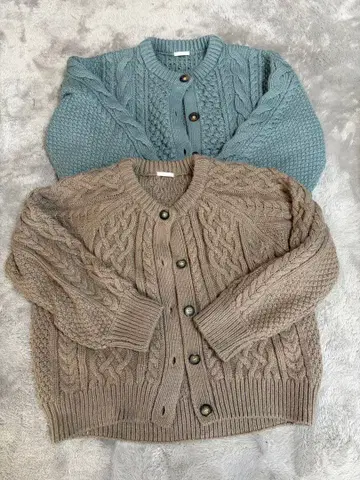 베이지 케이블 니트 가디건 2개 세트