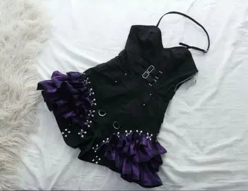 DustDevil 더스트데빌 체크 프릴 올인원 원피스 퍼플