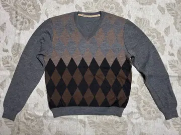 BEAMS x 베르나르디니 아걸 패턴 V 니트 스웨터 100% 이탈리아제