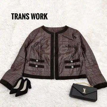 새상품급 TRANS WORK 퀼팅 노카라 자켓 38 충전솜