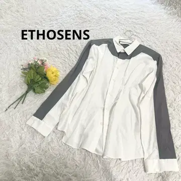 에토센스 [ L ] 상의 셔츠 긴팔 절개 모노톤 코튼 100%