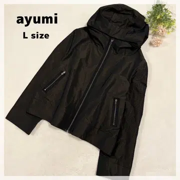 [ 아유미 ] 일본제 후드 부착 자켓 L 블랙 x 골드 미세 보더