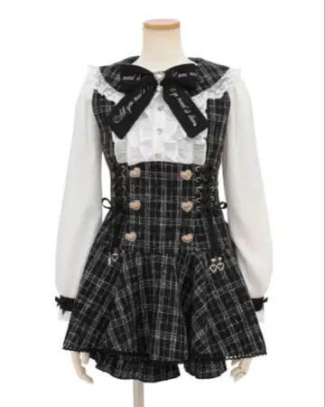 LIZLISA 메시지 리본 트위드 셋업 블랙