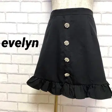 에블린 펄 장식 미니 스커트 플레어 하늘하늘 블랙 심플